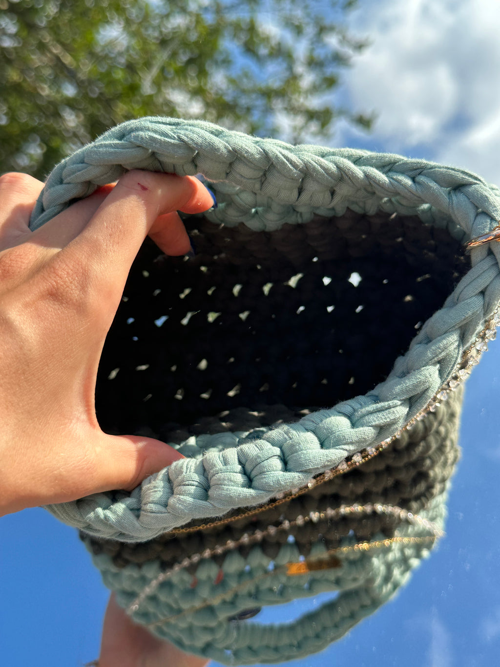 Florence Teal/ Khaki Crystal Handle Bag