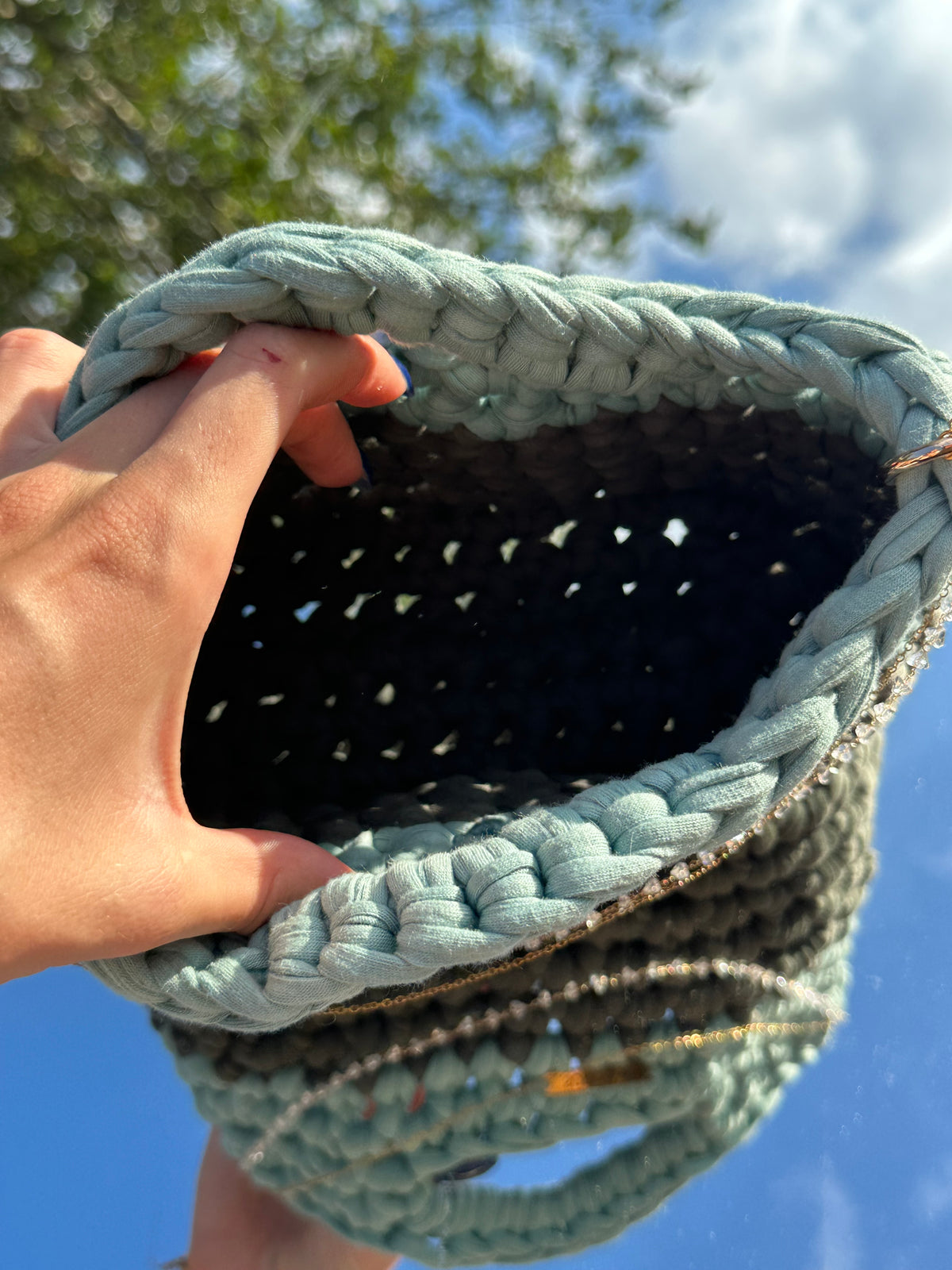 Florence Teal/ Khaki Crystal Handle Bag