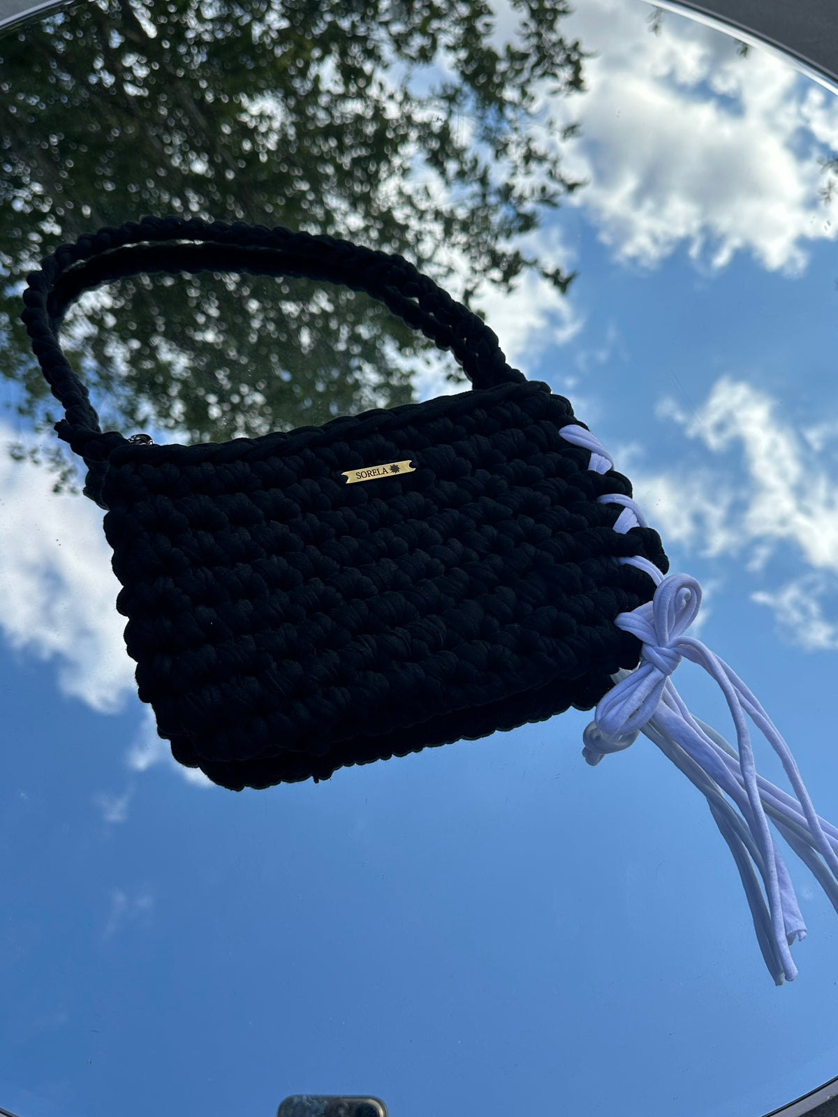 Milan Black/ White Bow Shoulder Bag