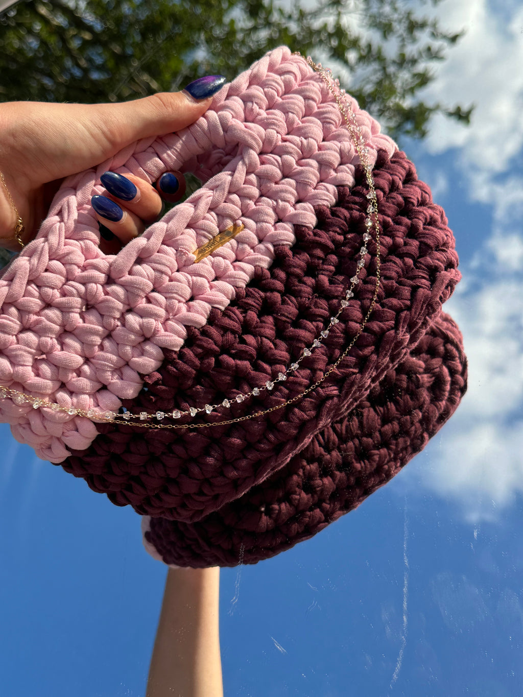 Florence Pink/Burgundy Crystal Handle Bag