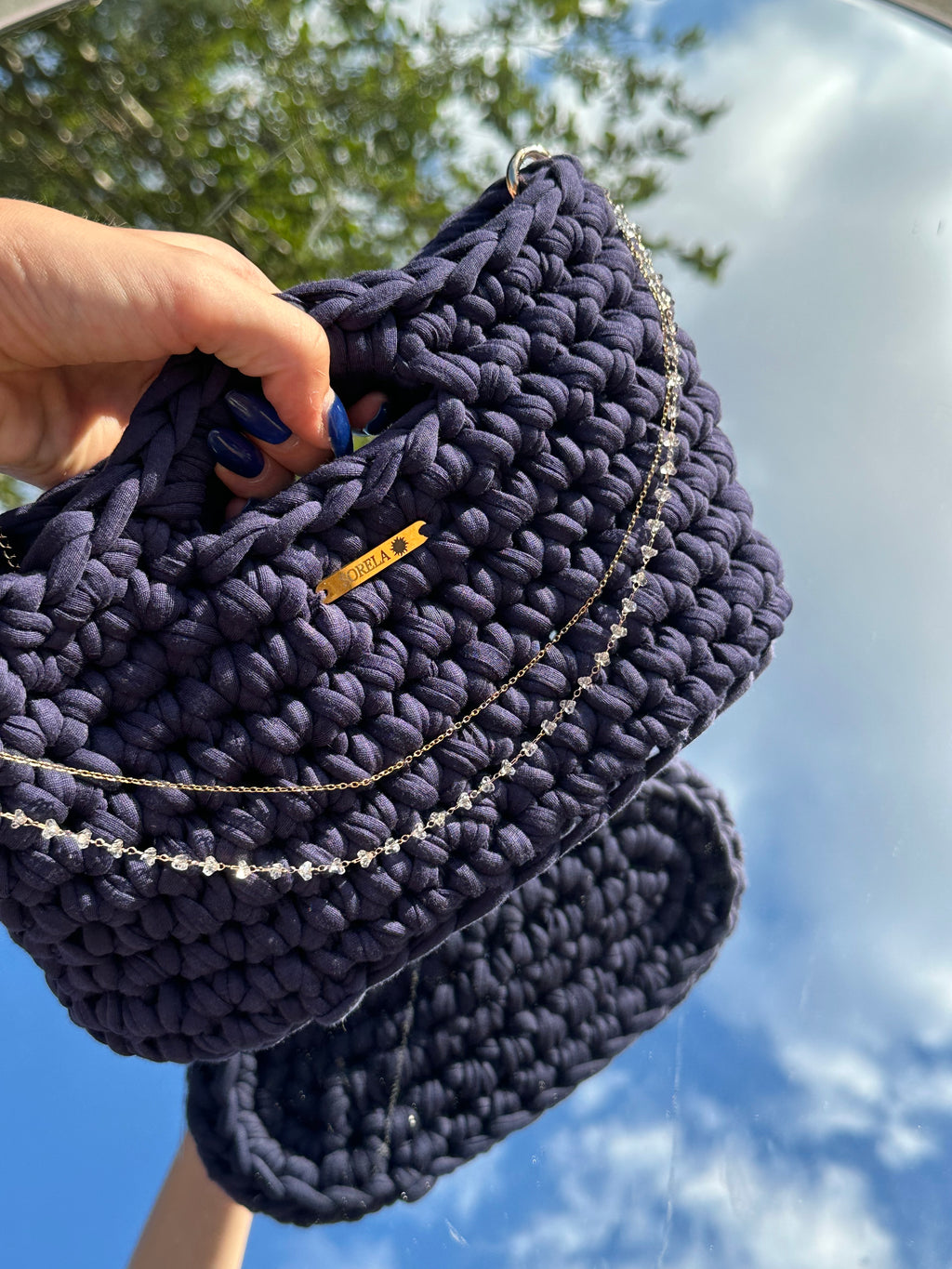 Milan Navy Crystal Handle Bag