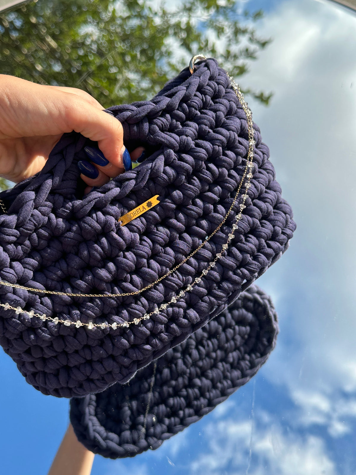 Milan Navy Crystal Handle Bag
