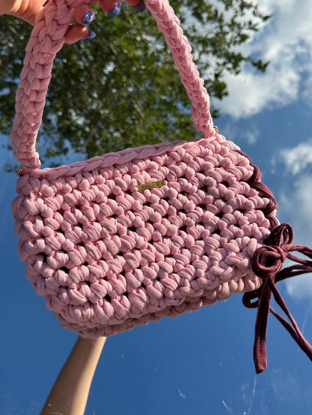 Florence Pink/ Burgundy Bow Shoulder Bag