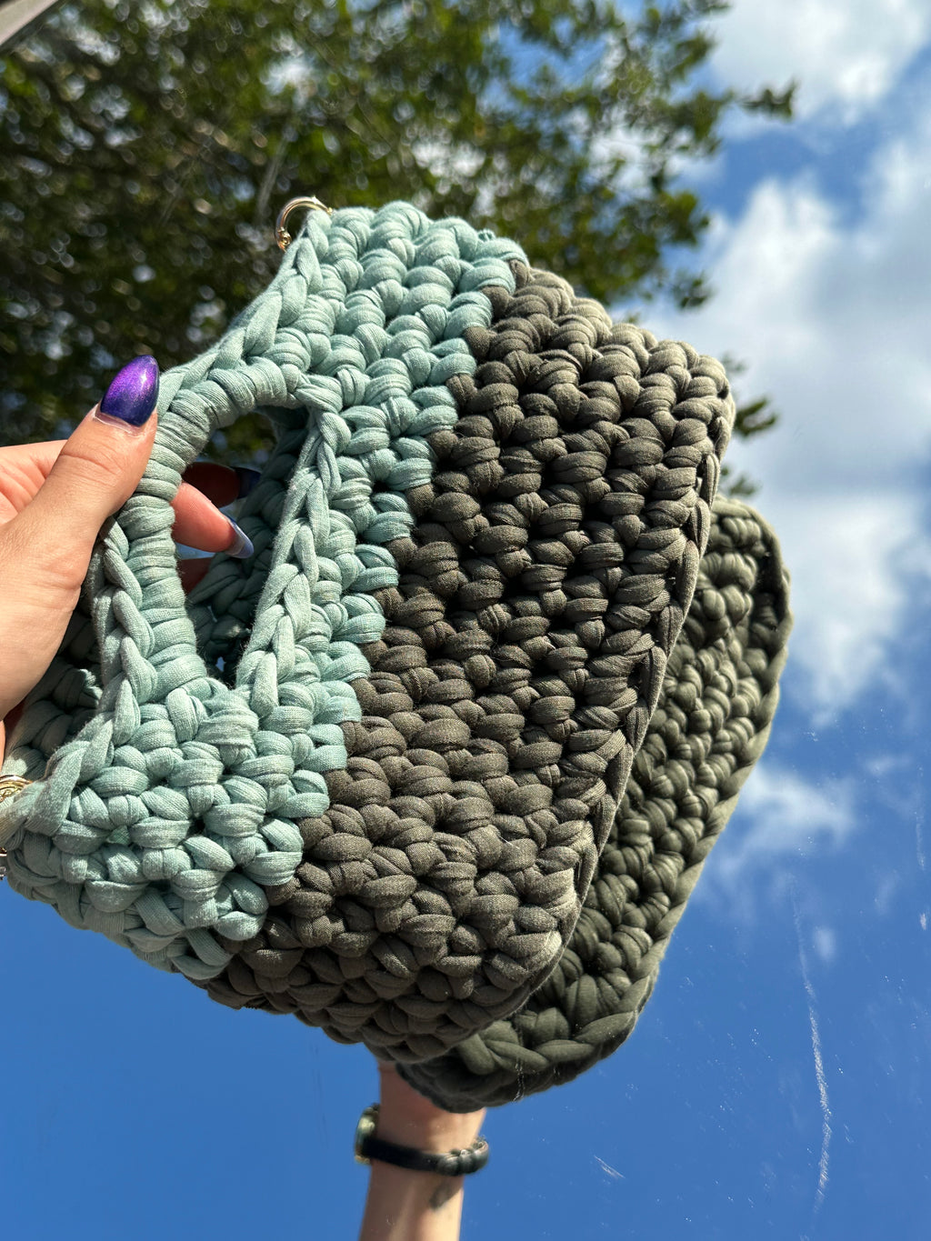 Florence Teal/ Khaki Crystal Handle Bag
