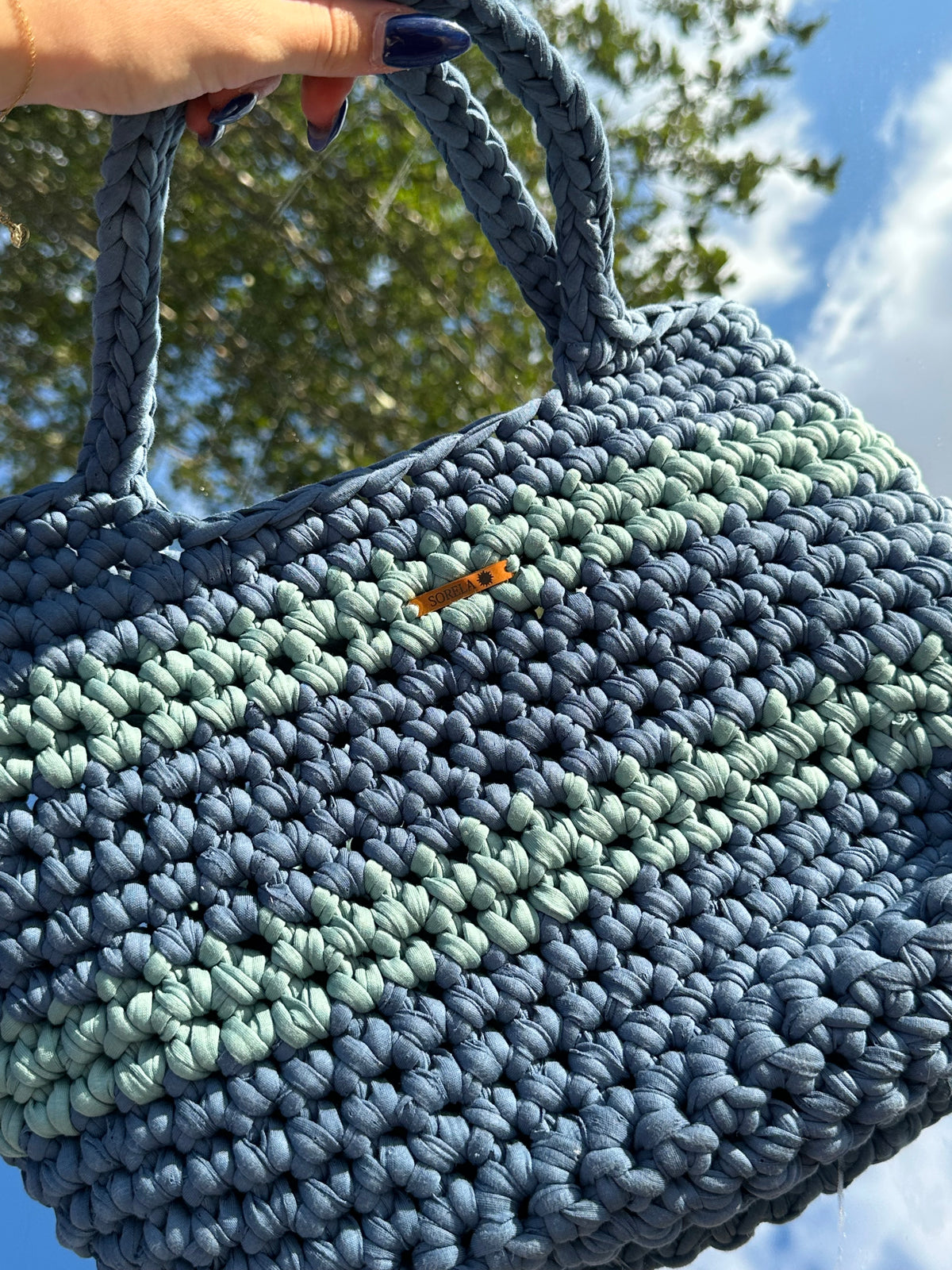 Florence Teal/ Blue Stripe Tote Bag