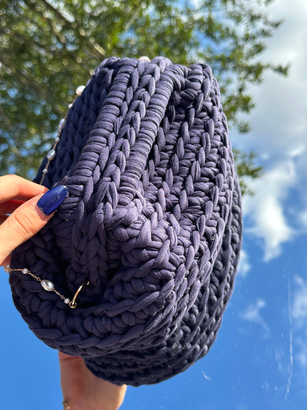 Milan Navy Pearl Clutch Bag