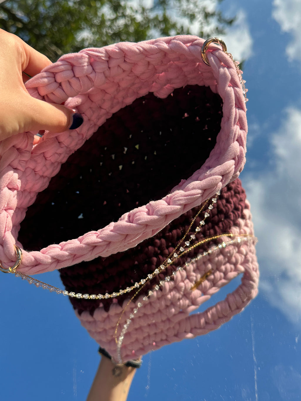 Florence Pink/Burgundy Crystal Handle Bag