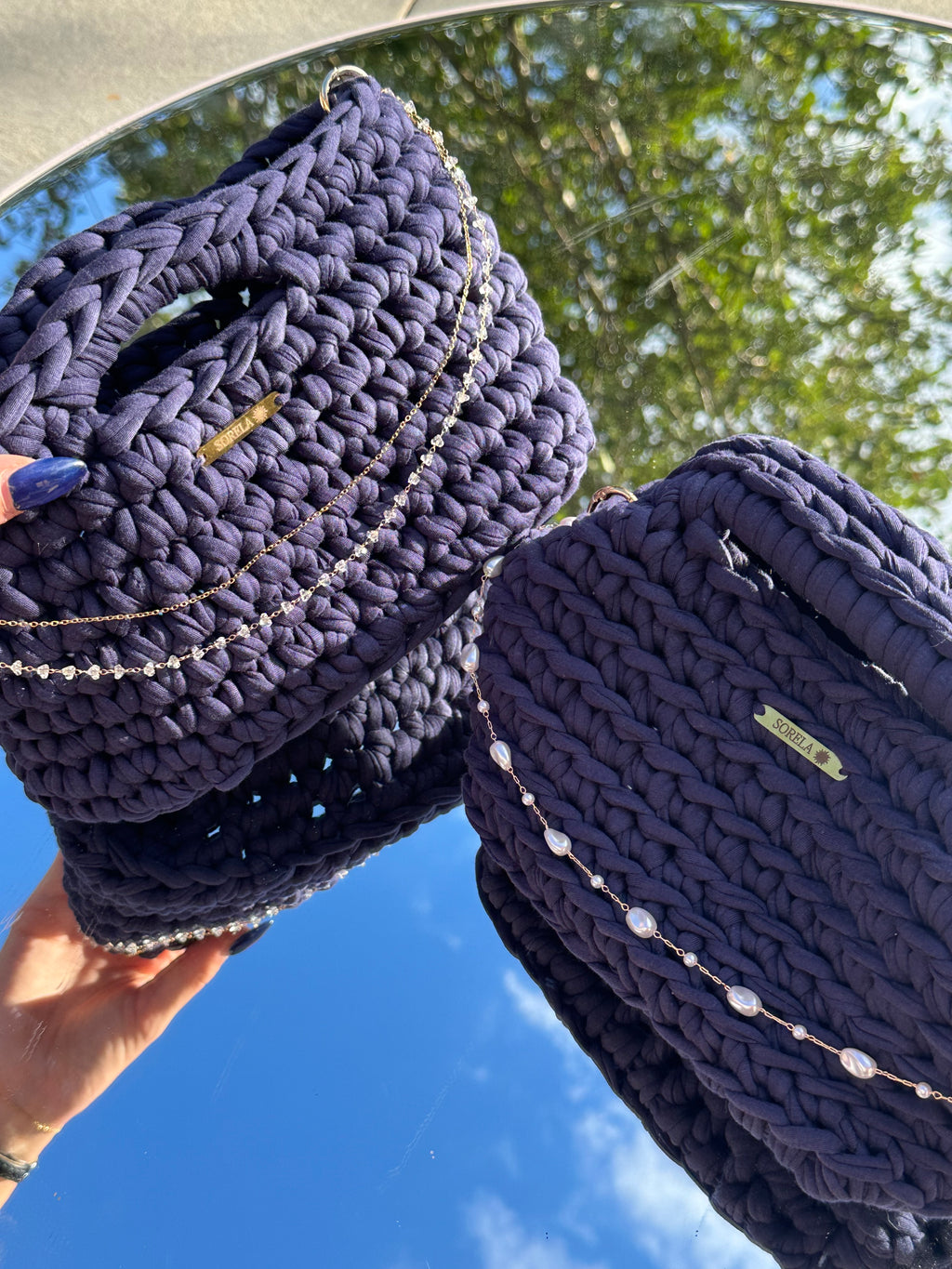 Milan Navy Crystal Handle Bag