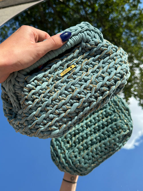 Florence Teal/ Gold Clutch Bag