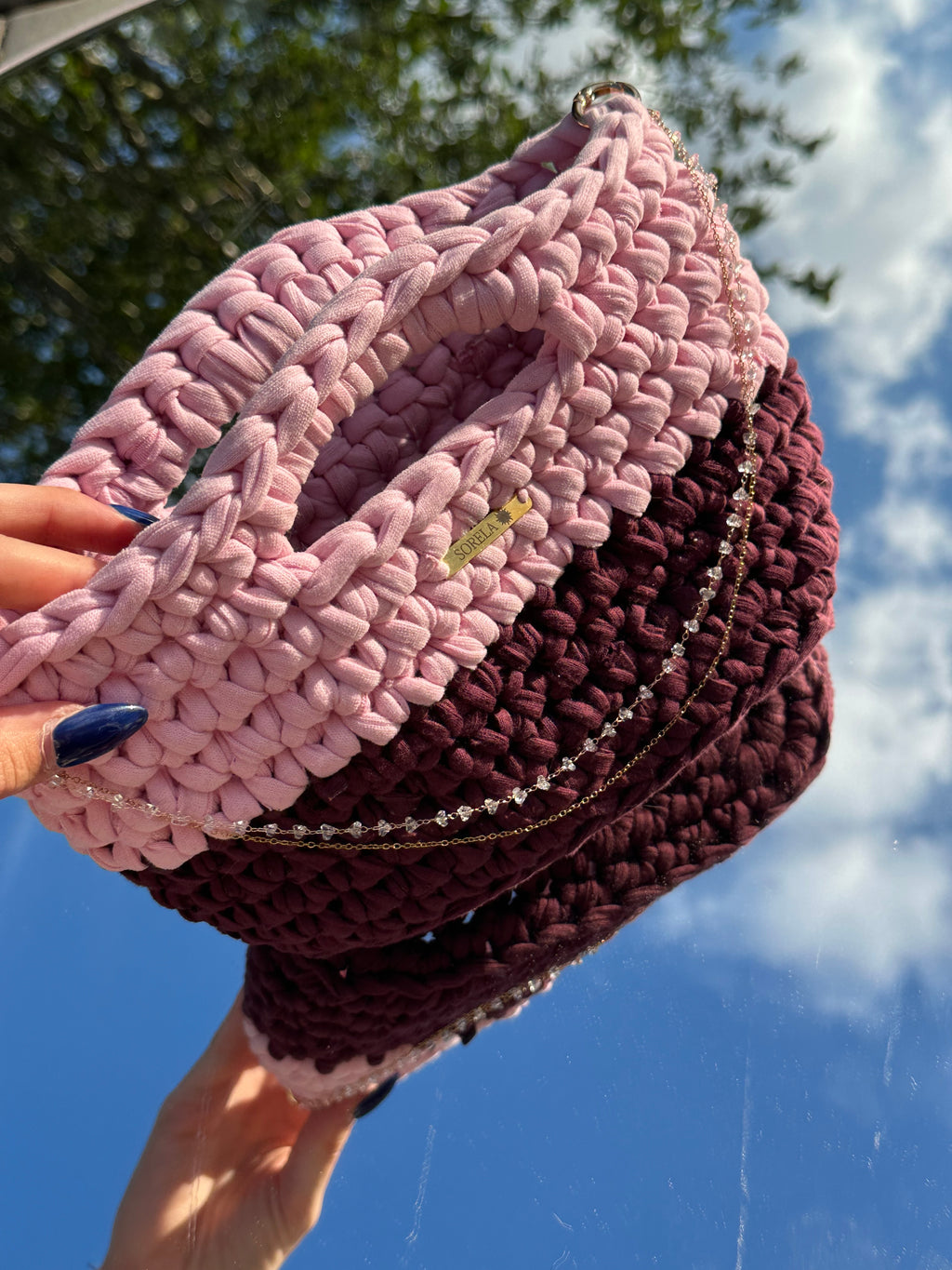 Florence Pink/Burgundy Crystal Handle Bag
