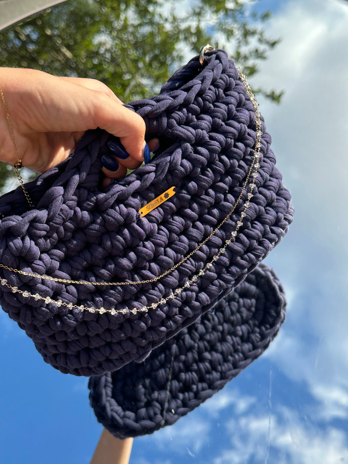 Milan Navy Crystal Handle Bag