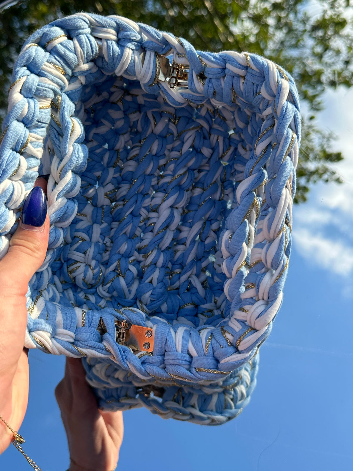Venice Blue/ White/ Gold Clutch Bag
