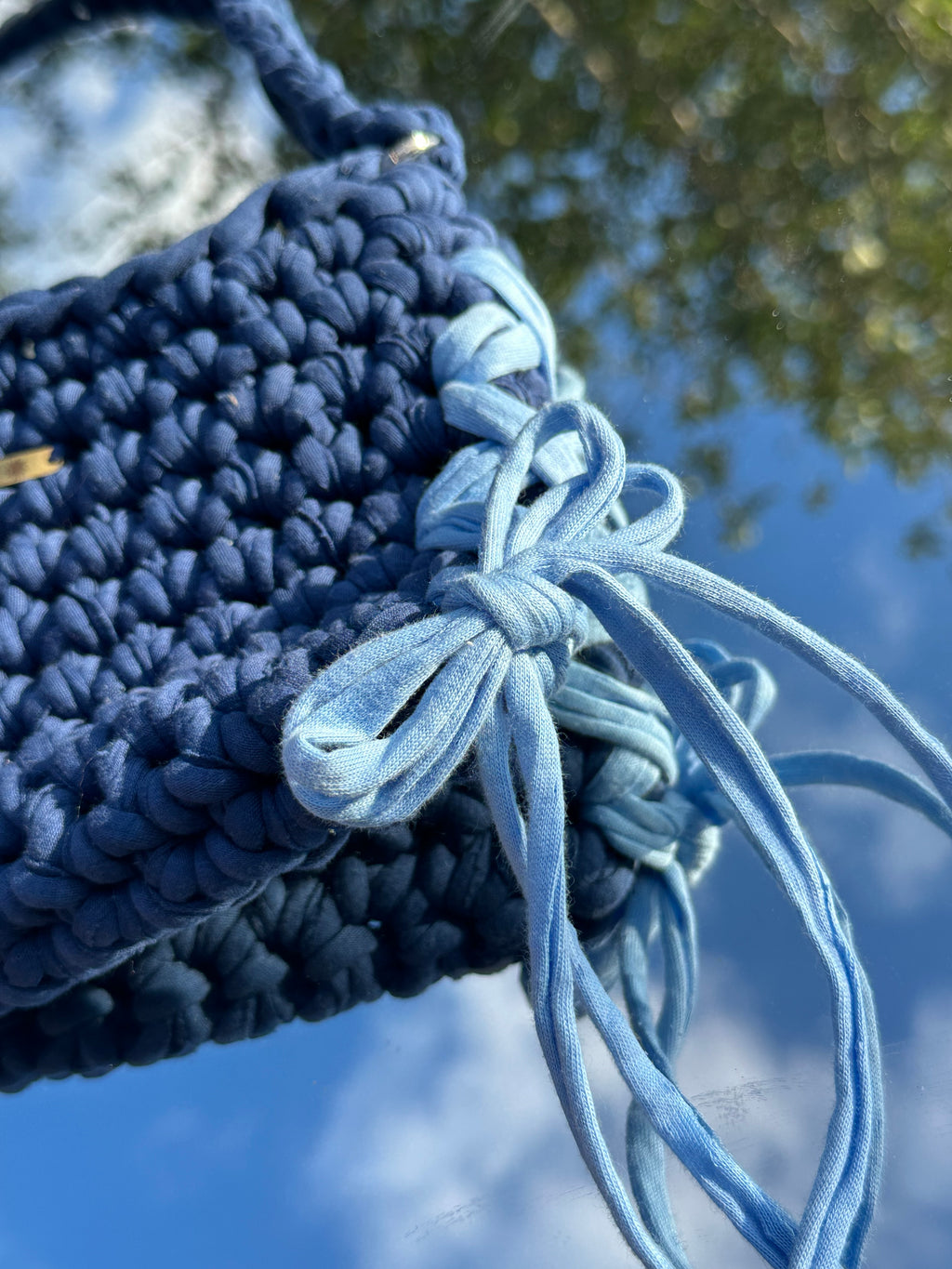 Rome Blue Denim Bow Shoulder Bag