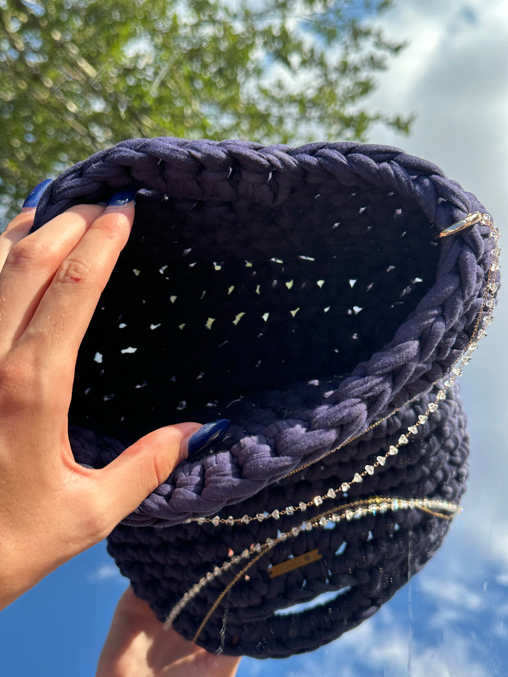 Milan Navy Crystal Handle Bag