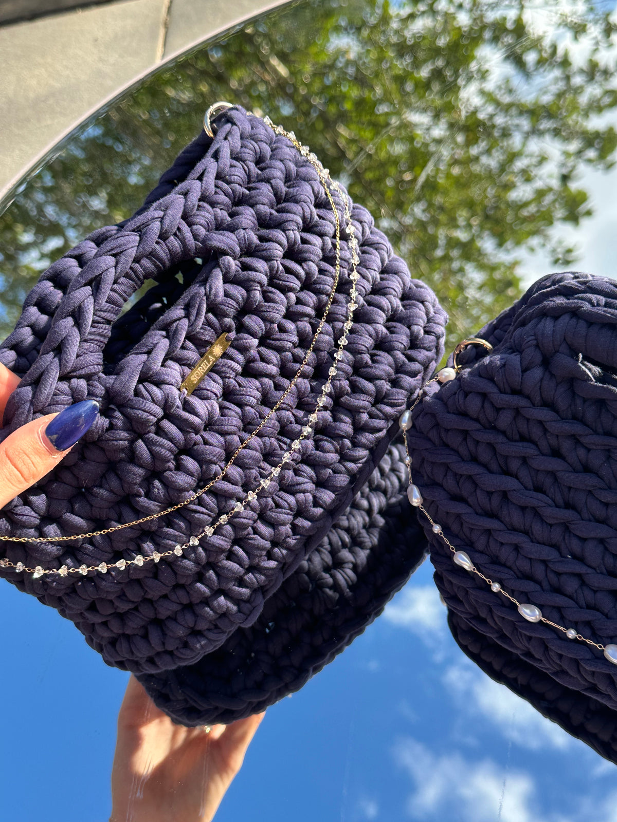 Milan Navy Crystal Handle Bag