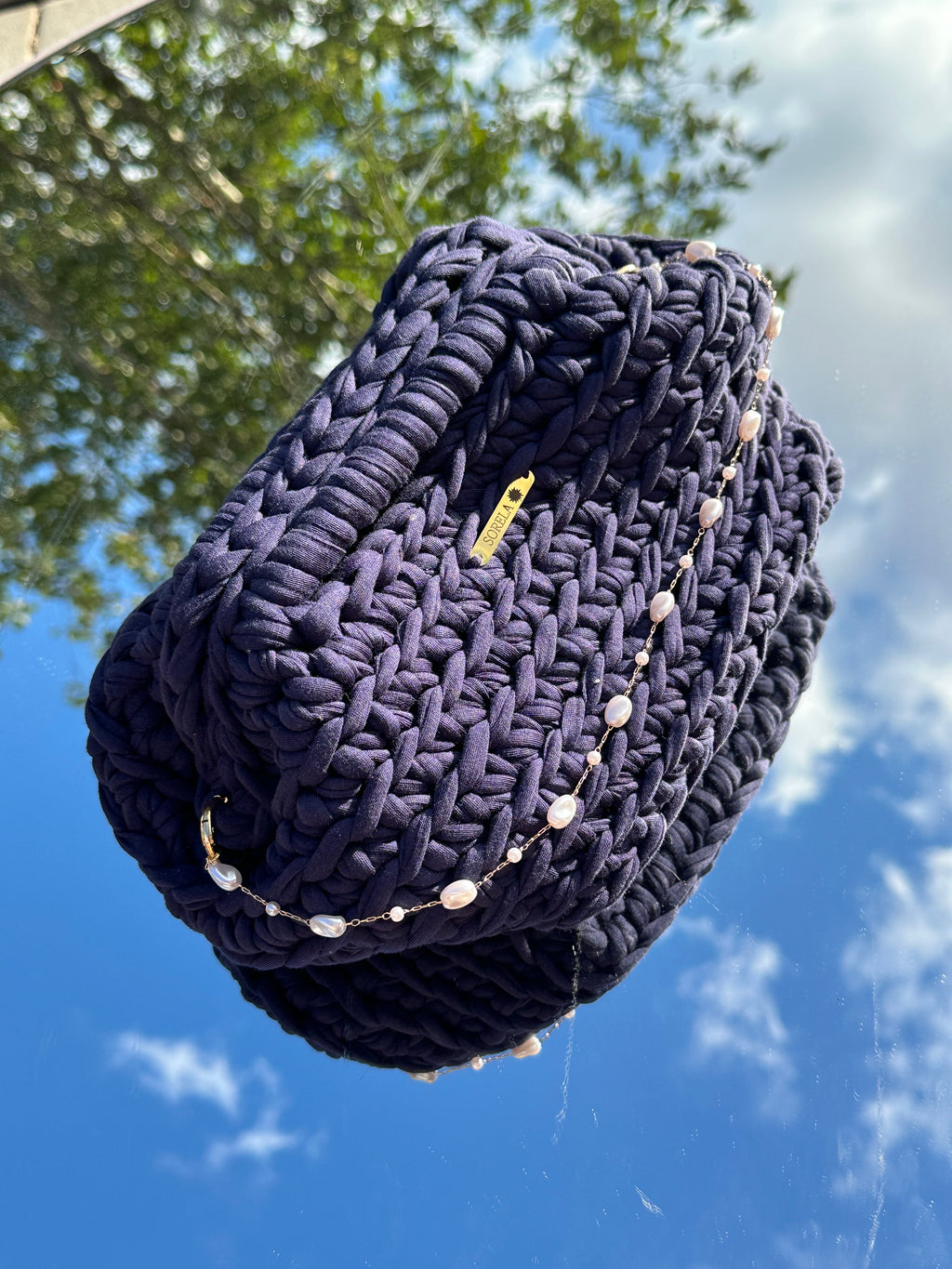 Milan Navy Pearl Clutch Bag