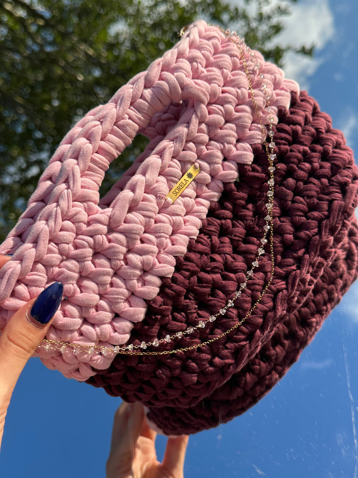 Florence Pink/Burgundy Crystal Handle Bag