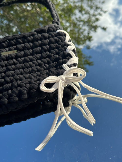 Milan Black/ White Bow Shoulder Bag