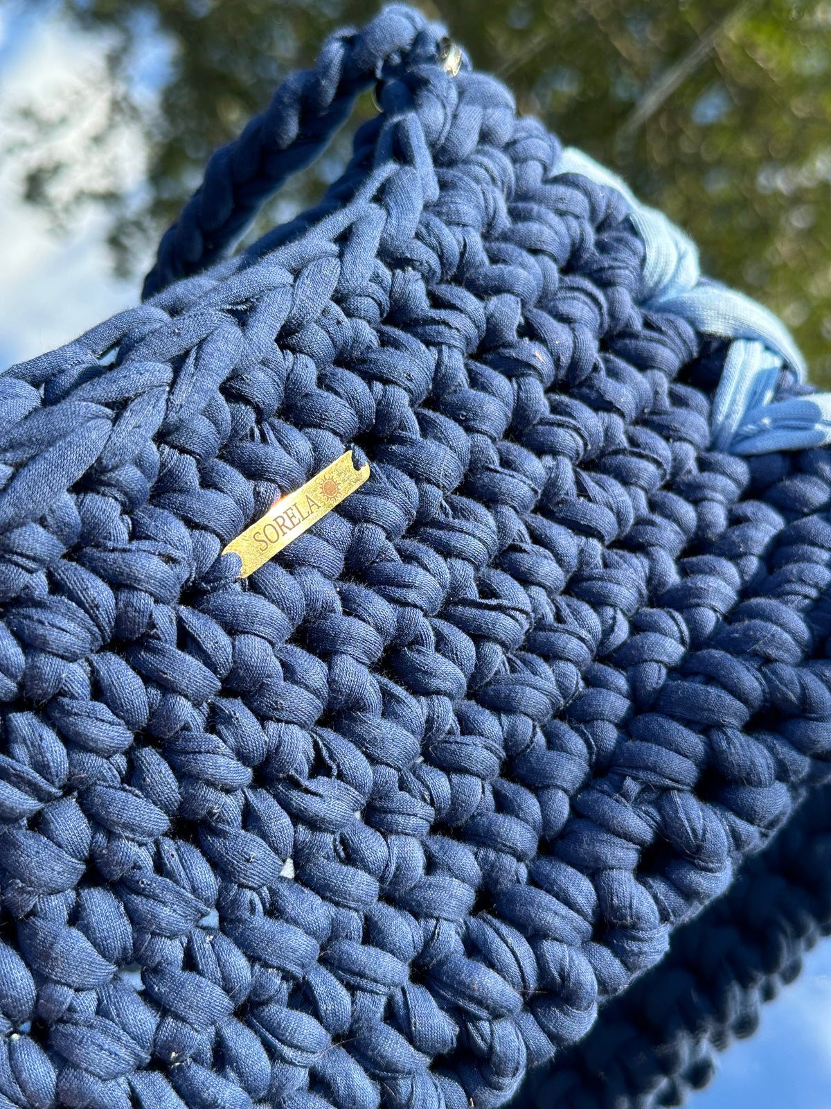 Rome Blue Denim Bow Shoulder Bag