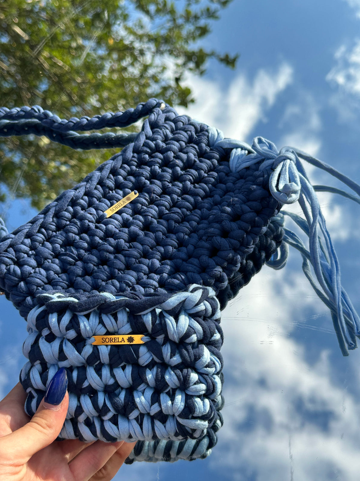 Rome Blue Denim Bow Shoulder Bag