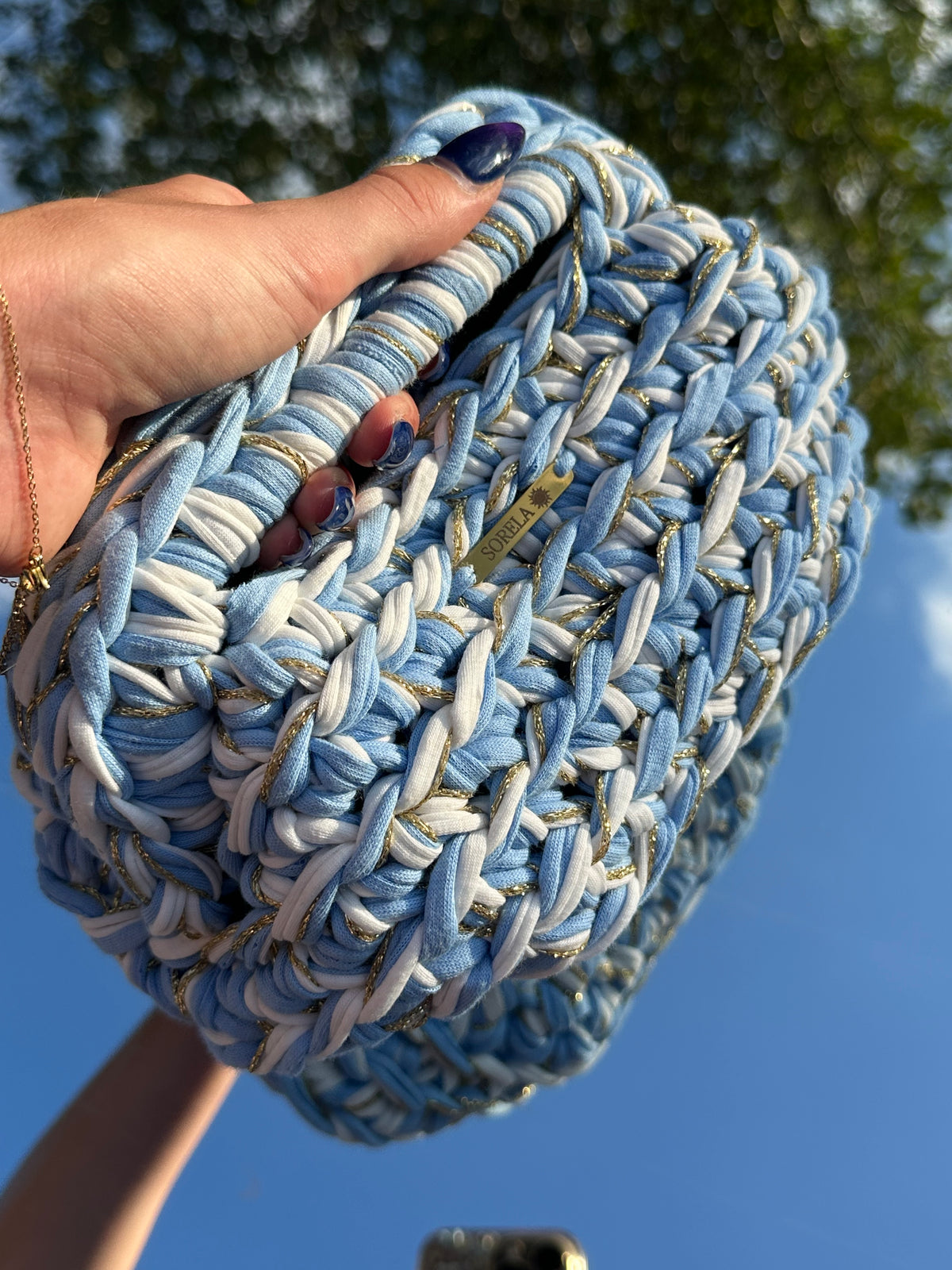 Venice Blue/ White/ Gold Clutch Bag