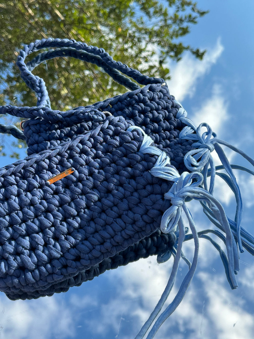 Rome Blue Denim Bow Shoulder Bag