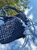 Rome Blue Denim Bow Shoulder Bag