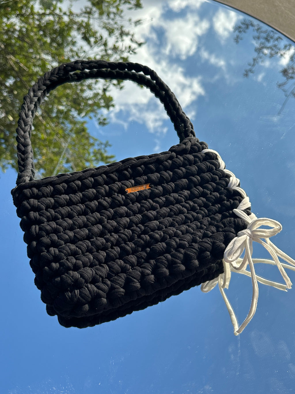 Milan Black/ White Bow Shoulder Bag