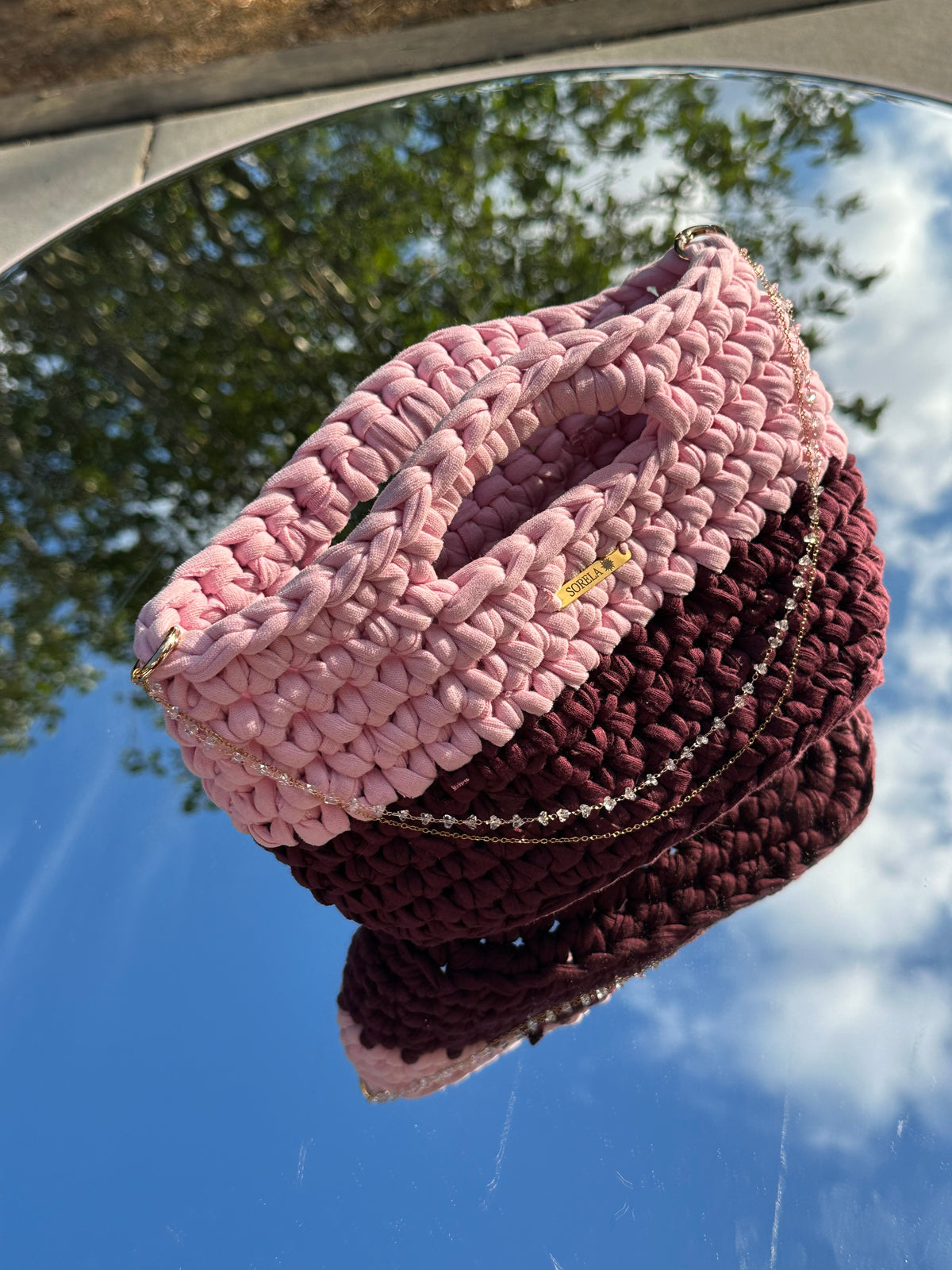 Florence Pink/Burgundy Crystal Handle Bag