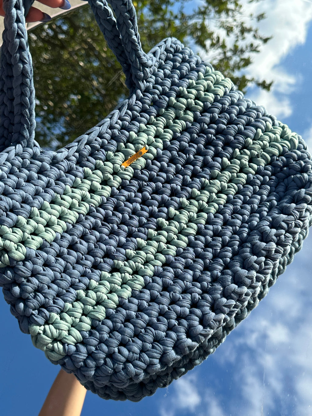 Florence Teal/ Blue Stripe Tote Bag