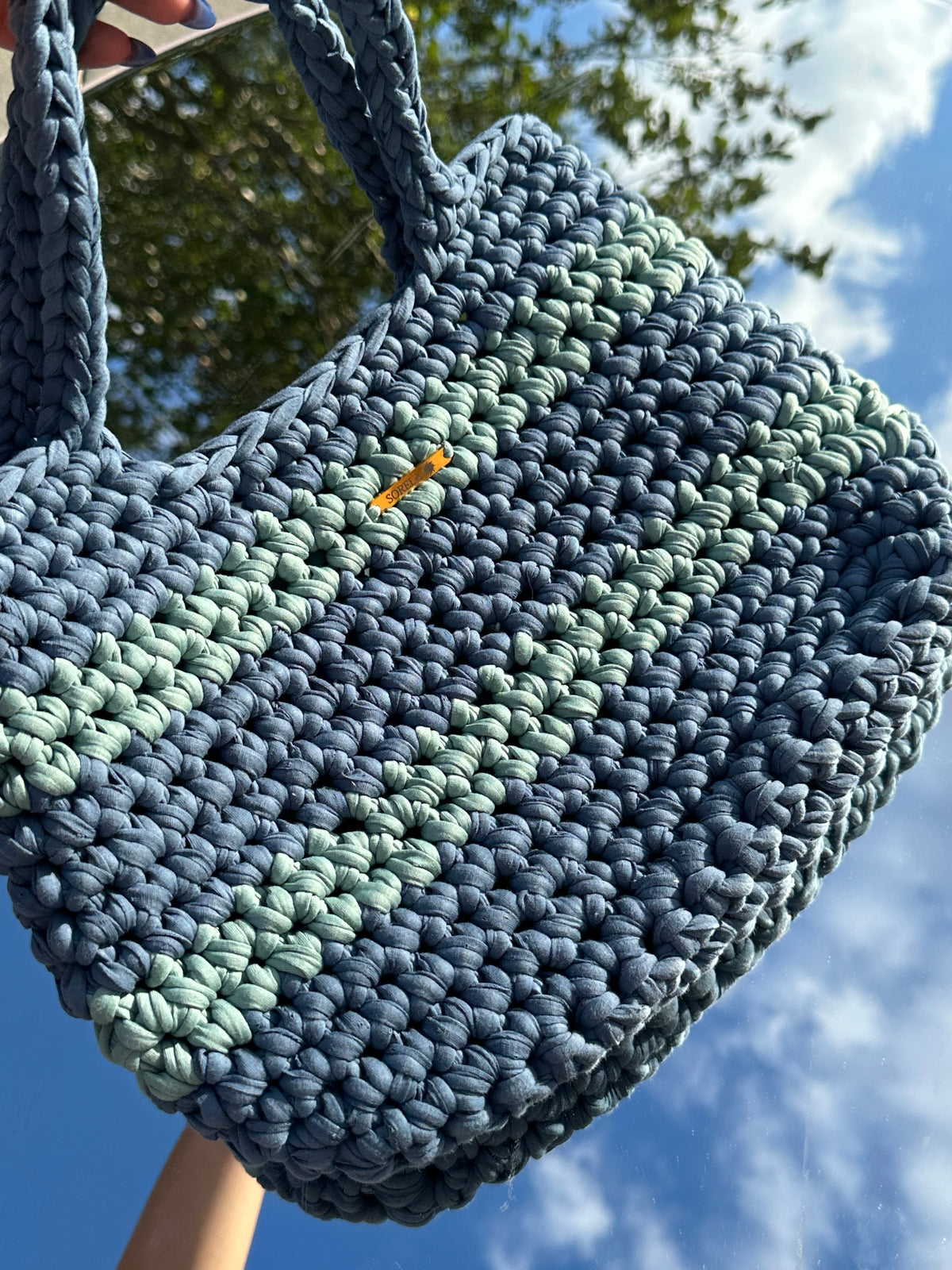 Florence Teal/ Blue Stripe Tote Bag
