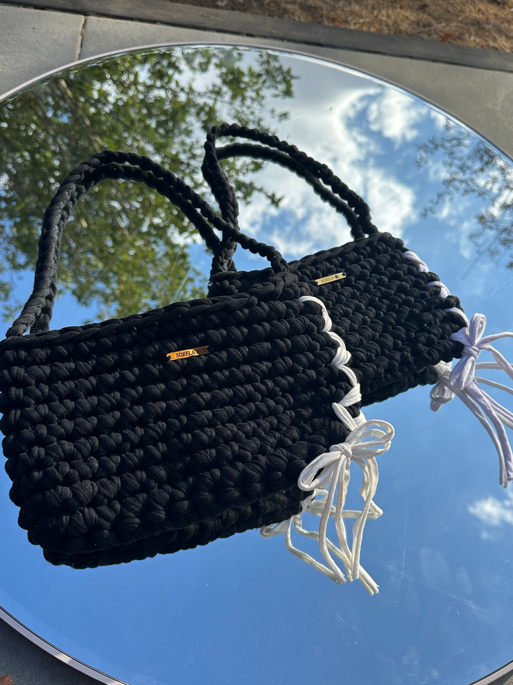 Milan Black/ White Bow Shoulder Bag