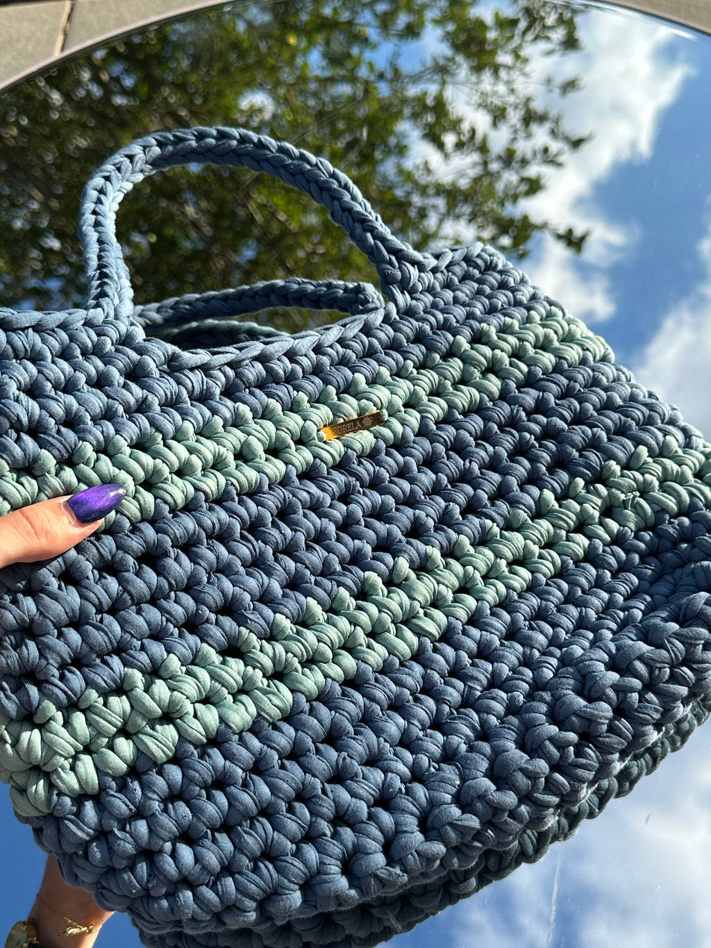 Florence Teal/ Blue Stripe Tote Bag