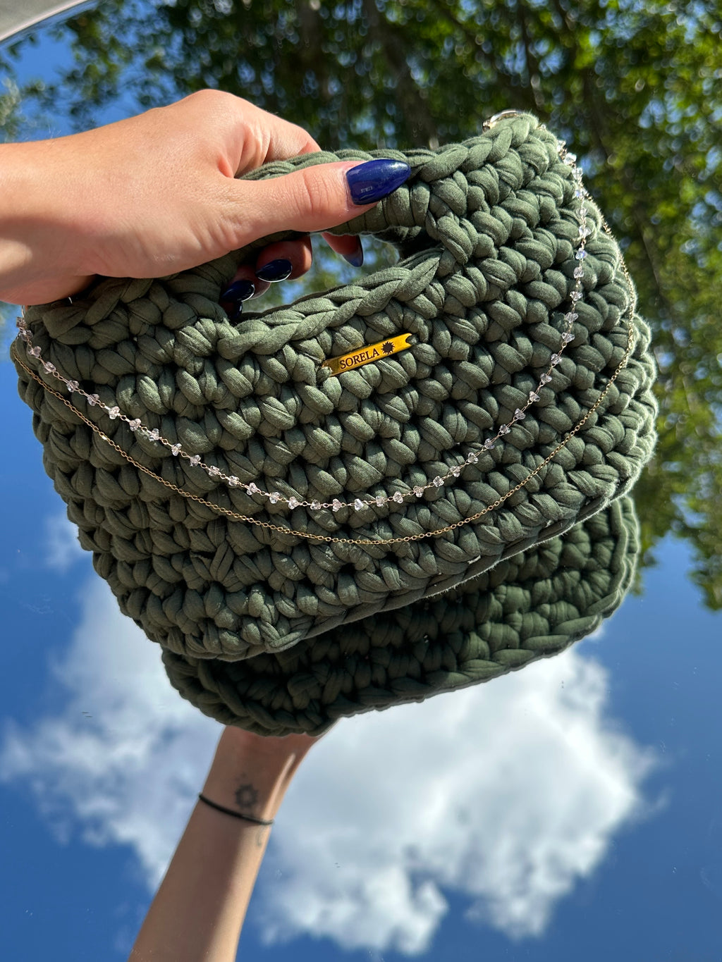 Rome Green Crystal Handle Bag