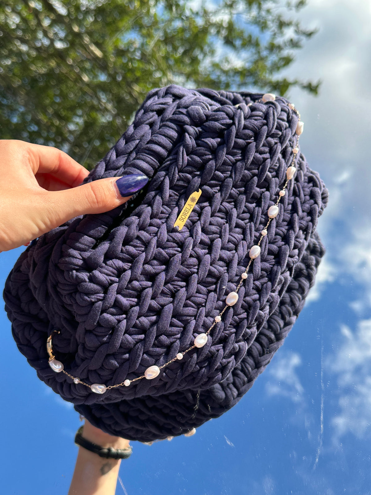 Milan Navy Pearl Clutch Bag