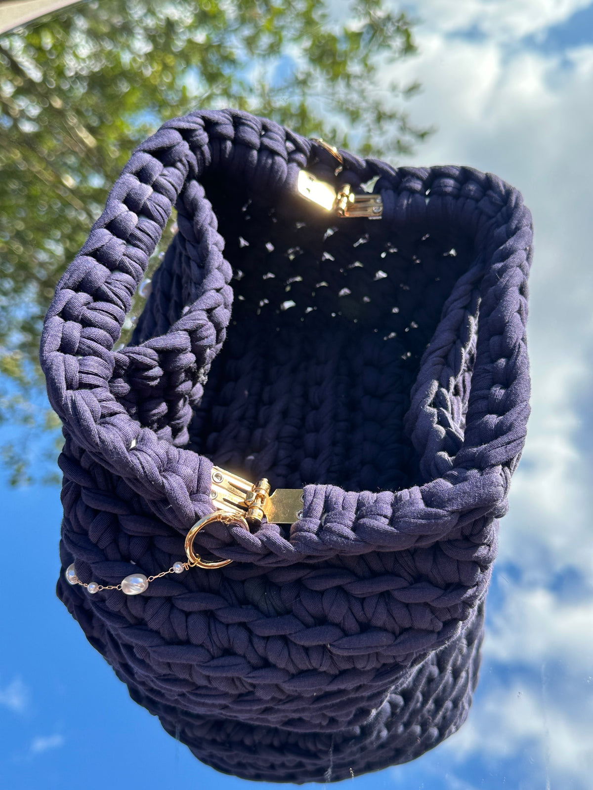 Milan Navy Pearl Clutch Bag