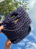 Milan Navy Crystal Handle Bag