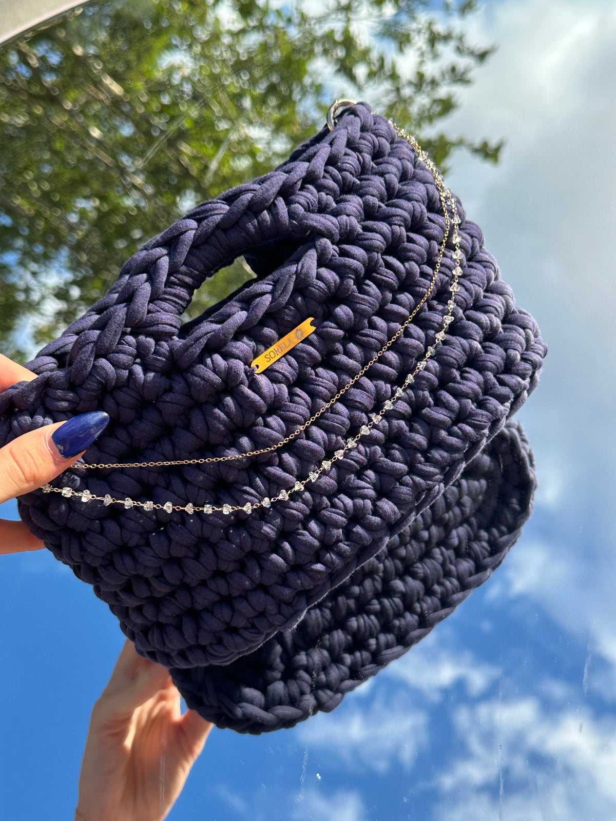 Milan Navy Crystal Handle Bag