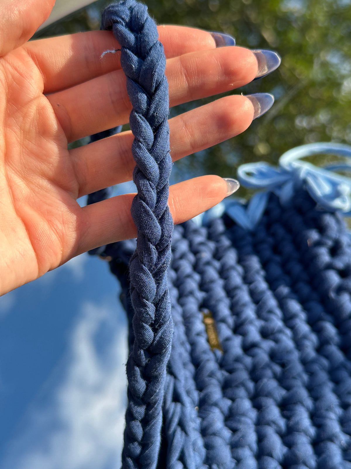 Rome Blue Denim Bow Shoulder Bag