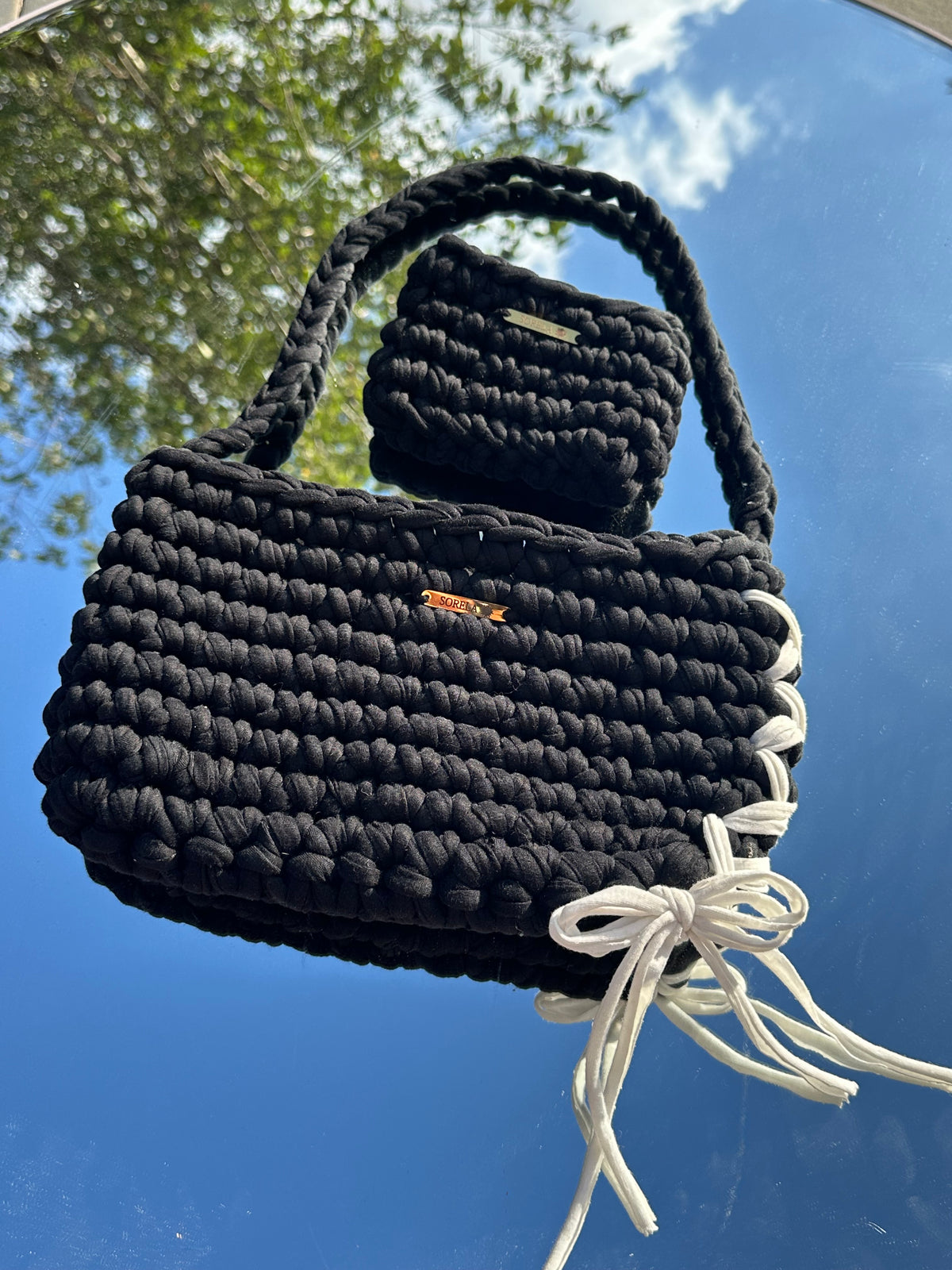 Milan Black/ White Bow Shoulder Bag